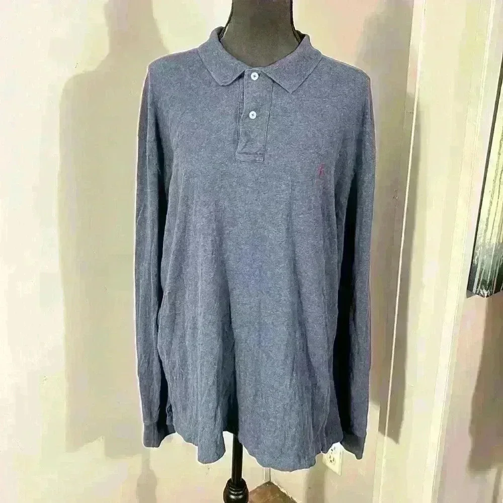 Polo By Ralph Lauren Men’s Long Sleeve Polo Blue With Burgundy Signature Pony Xl